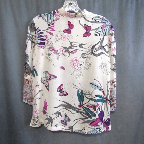 Citron Santa Monica Silk Blouse Top Butterfly Floral PXS Button Up Art to Wear - Picture 4 of 9